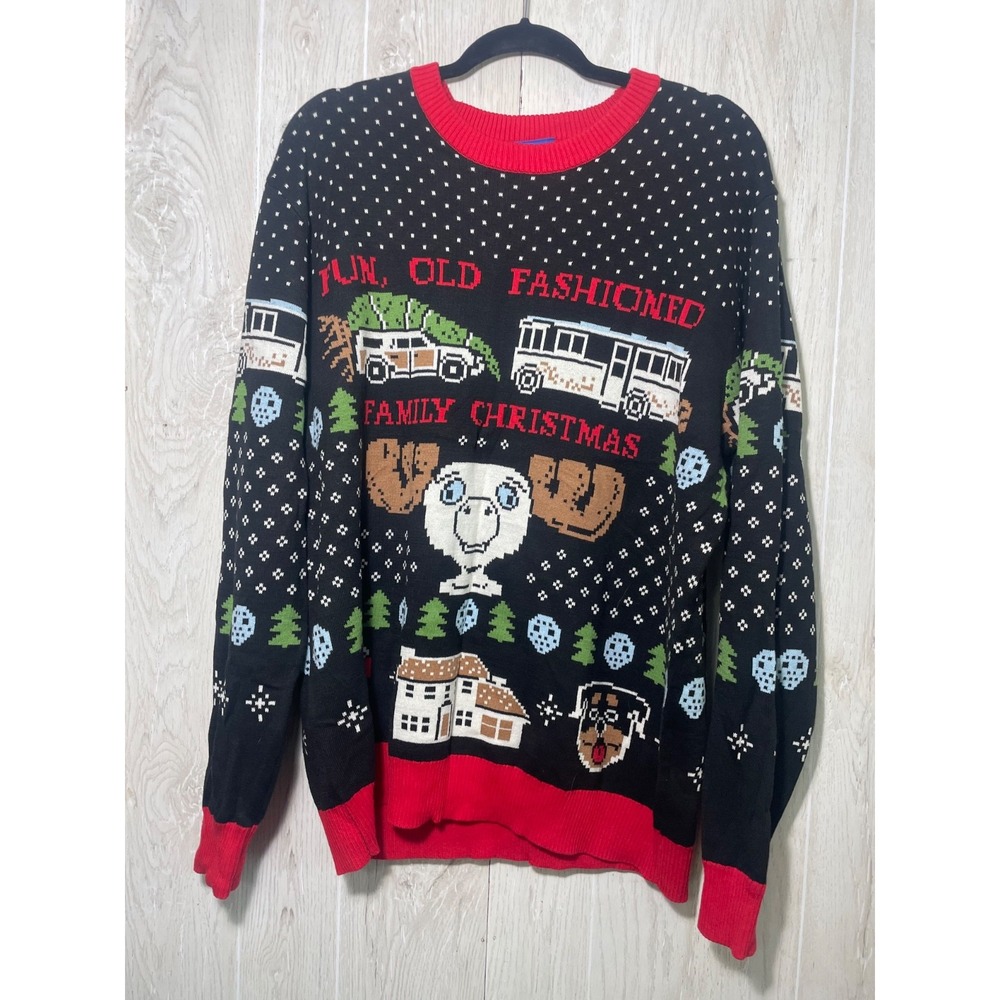 NATIONAL LAMPOON'S Black Red Family Xmas Christmas Ugly Sweater large Griswold